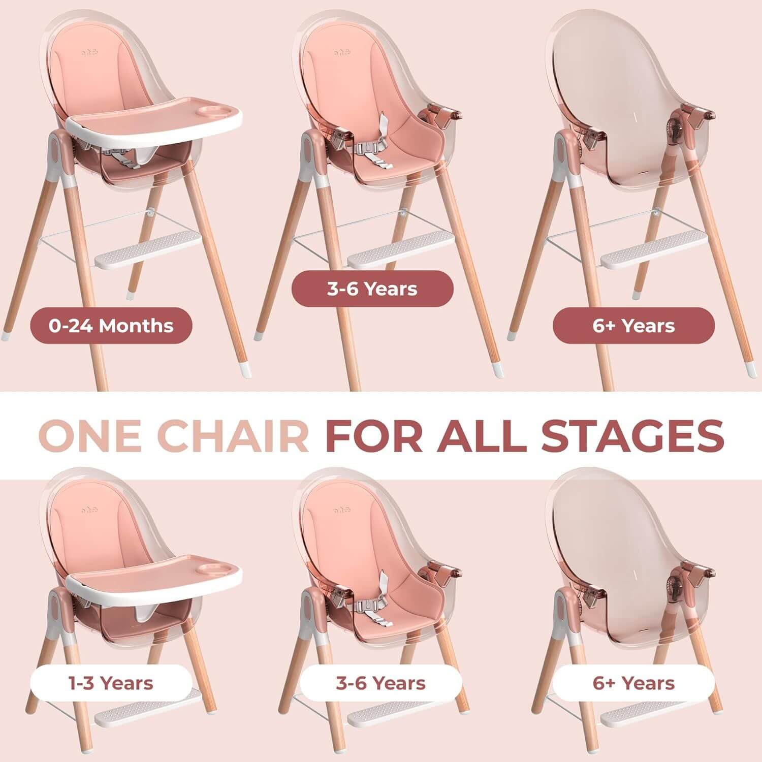 Children Of Design 6 in 1 Deluxe High Chair in Pink - Detail