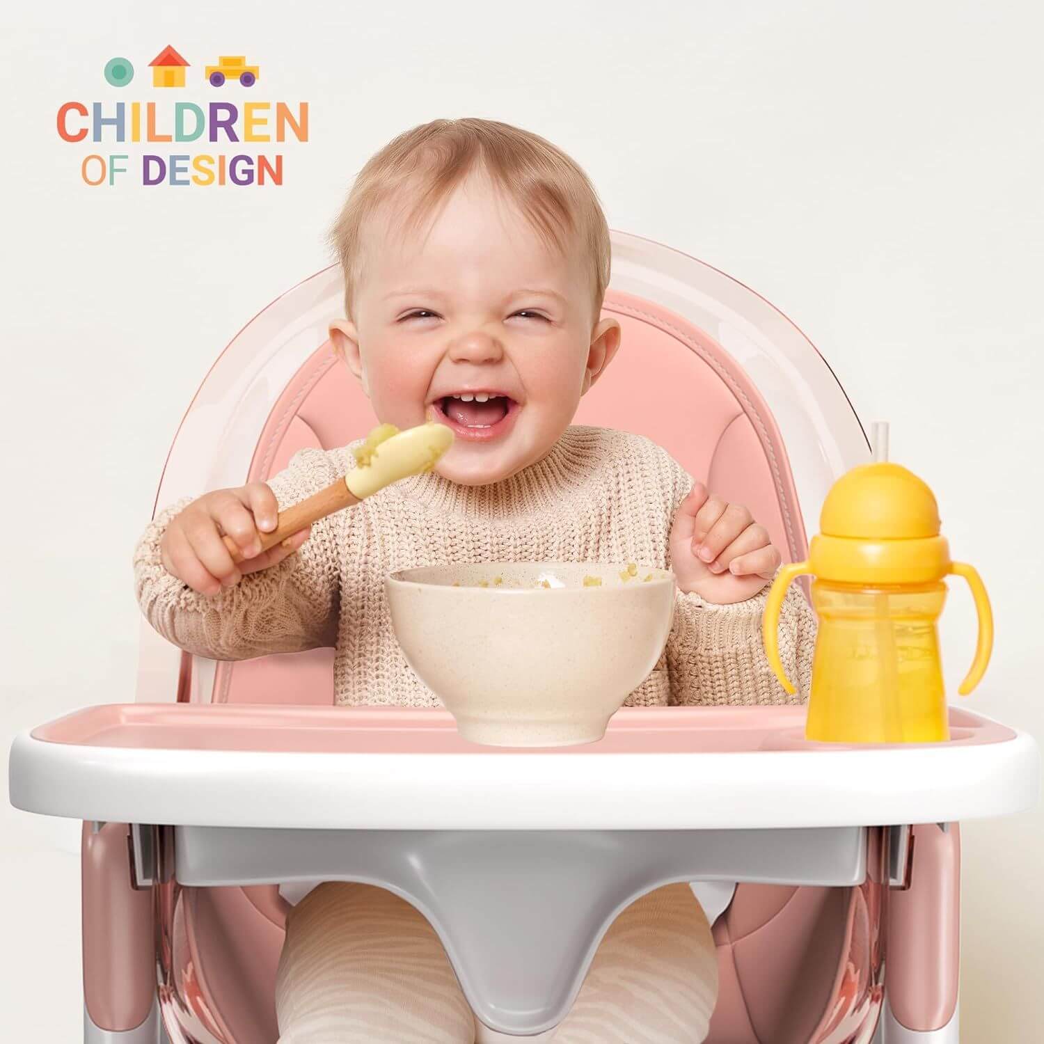 Children Of Design 6 in 1 Deluxe High Chair in Pink - Lifestyle