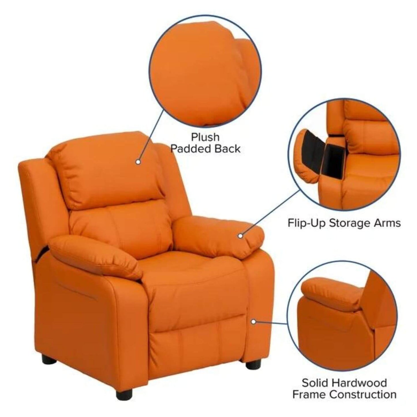 Flash Furniture Deluxe Contemporary Orange Vinyl Kids Recliner with Arms