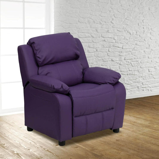 Flash Furniture Deluxe Contemporary Purple Vinyl Kids Recliner with Arms