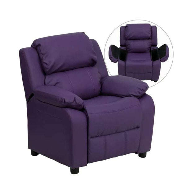 Flash Furniture Deluxe Contemporary Purple Vinyl Kids Recliner with Arms