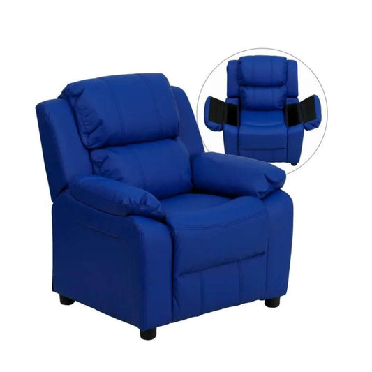 Flash Furniture Deluxe Contemporary Blue Vinyl Kids Recliner with Arms
