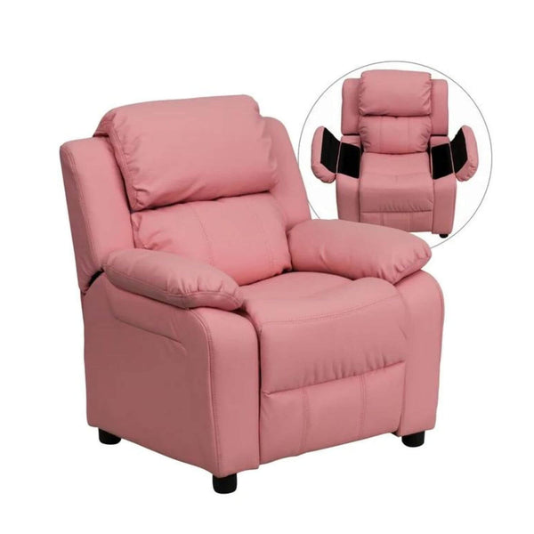 Flash Furniture Deluxe Contemporary Pink Vinyl Kids Recliner with Arms
