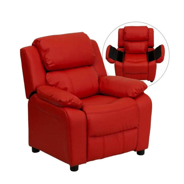 Flash Furniture Deluxe Contemporary Red Vinyl Kids Recliner with Arms