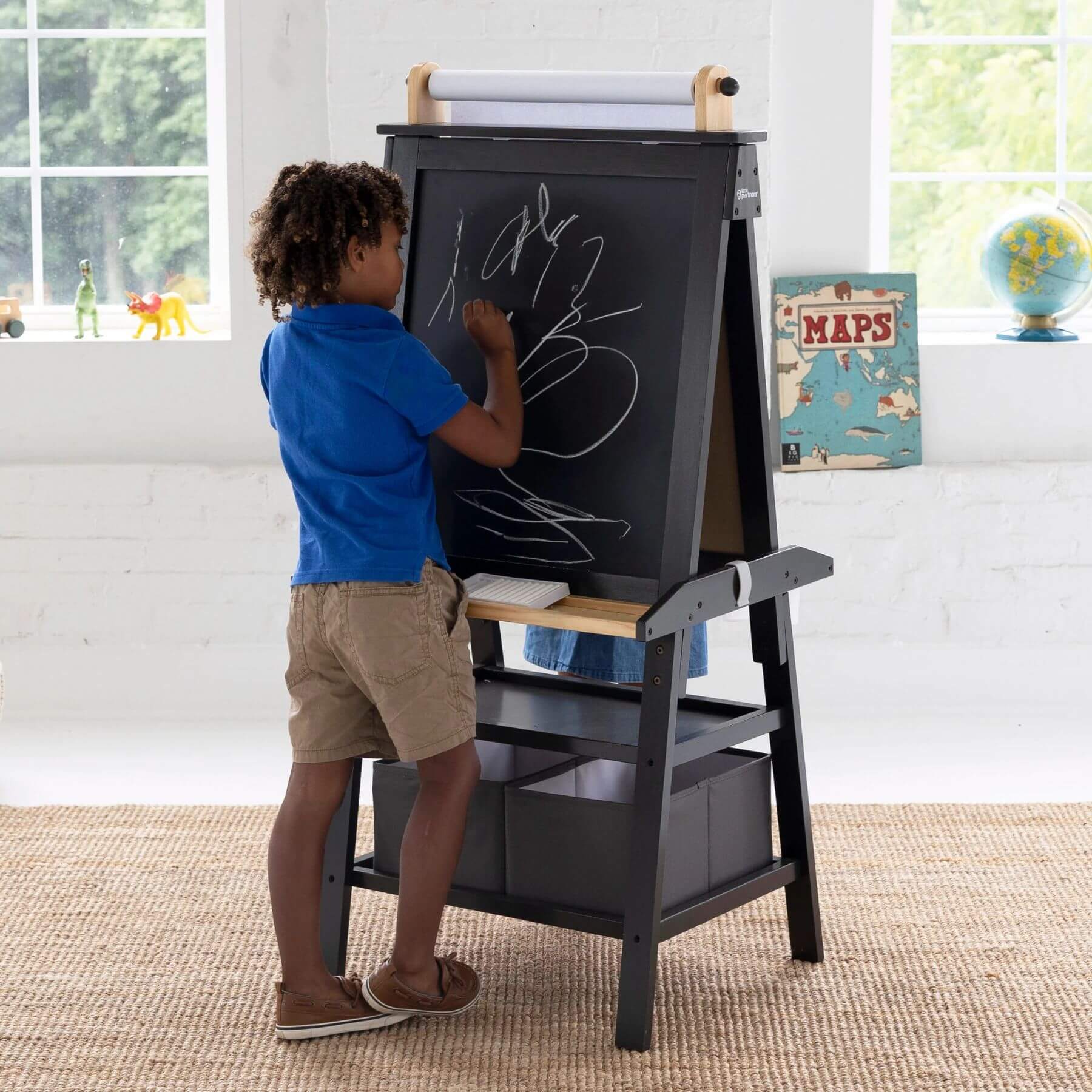 Boy Drawing on Little Partners Deluxe Learn & Play Art Center Charcoal