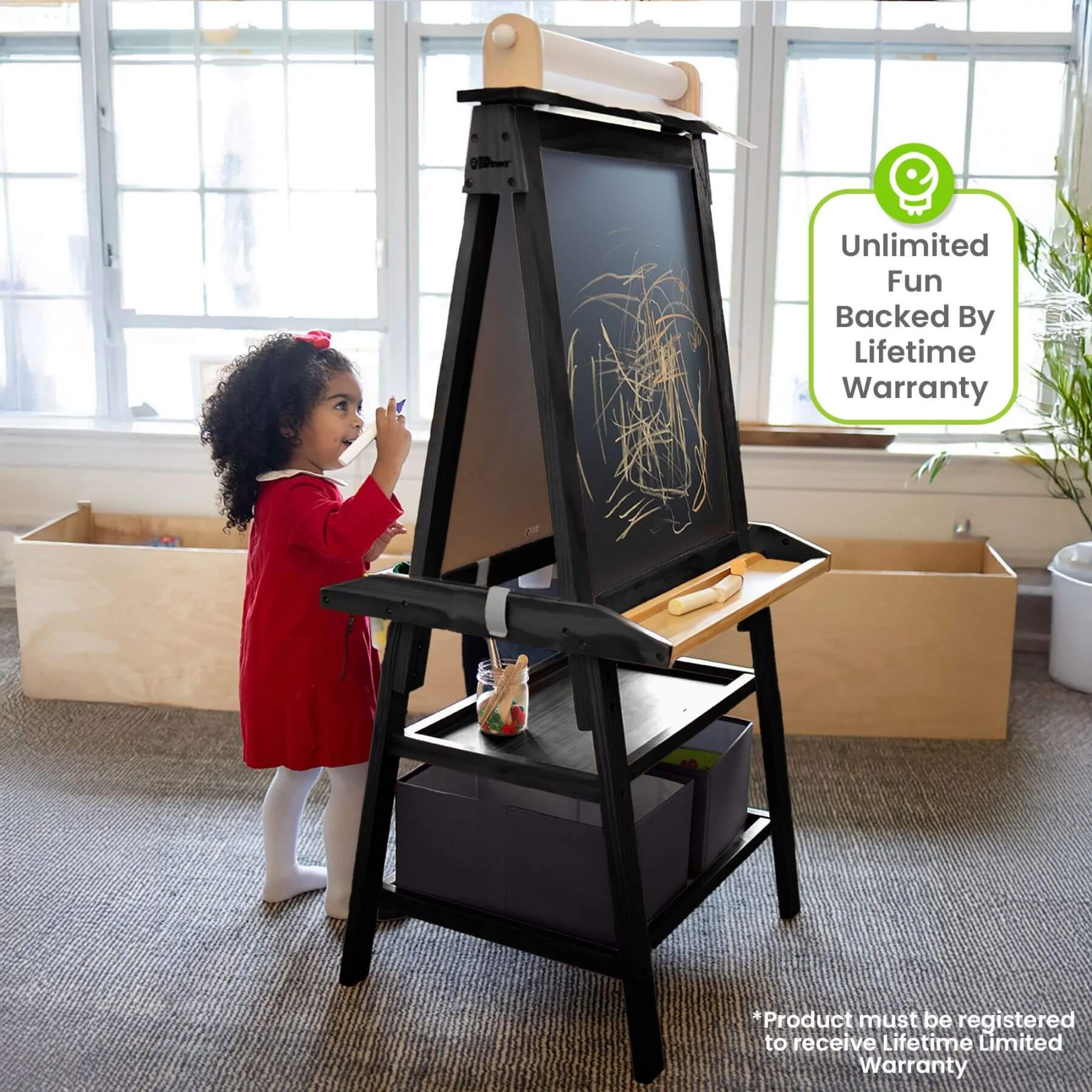 Girl Drawing on Little Partners Deluxe Learn & Play Art Center Charcoal