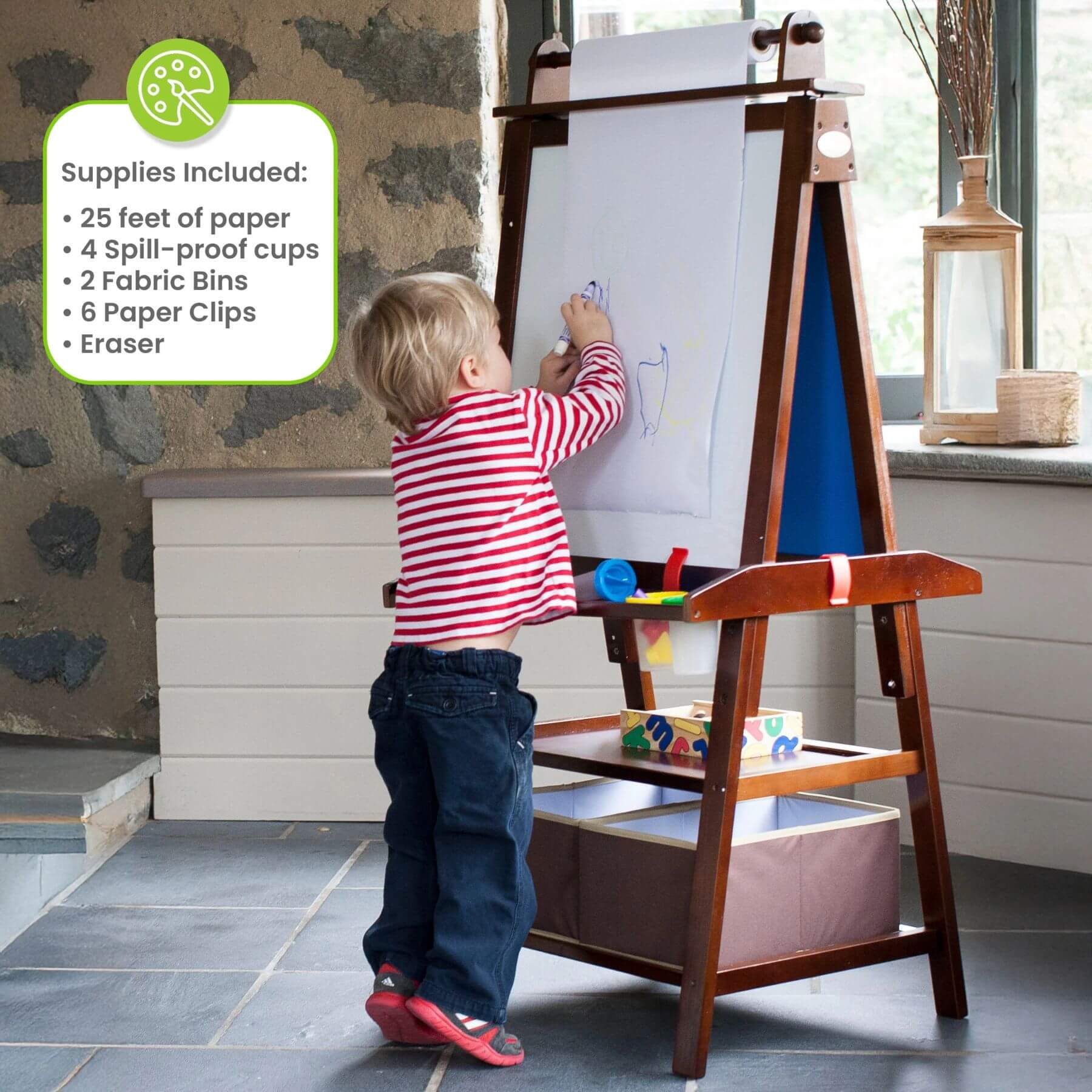 Boy Drawing on Little Partners Deluxe Learn & Play Art Center Espresso