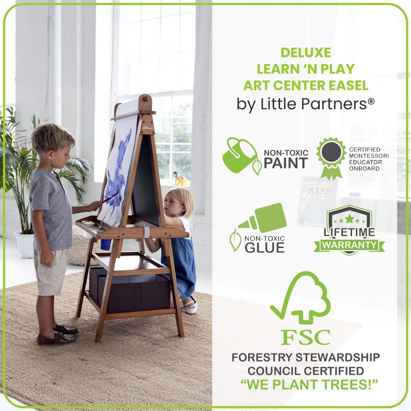 Kids Drawing on Both Sides of Little Partners Deluxe Learn & Play Art Center Espresso