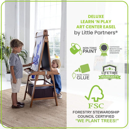 Kids Drawing on Both Sides of Little Partners Deluxe Learn & Play Art Center Espresso