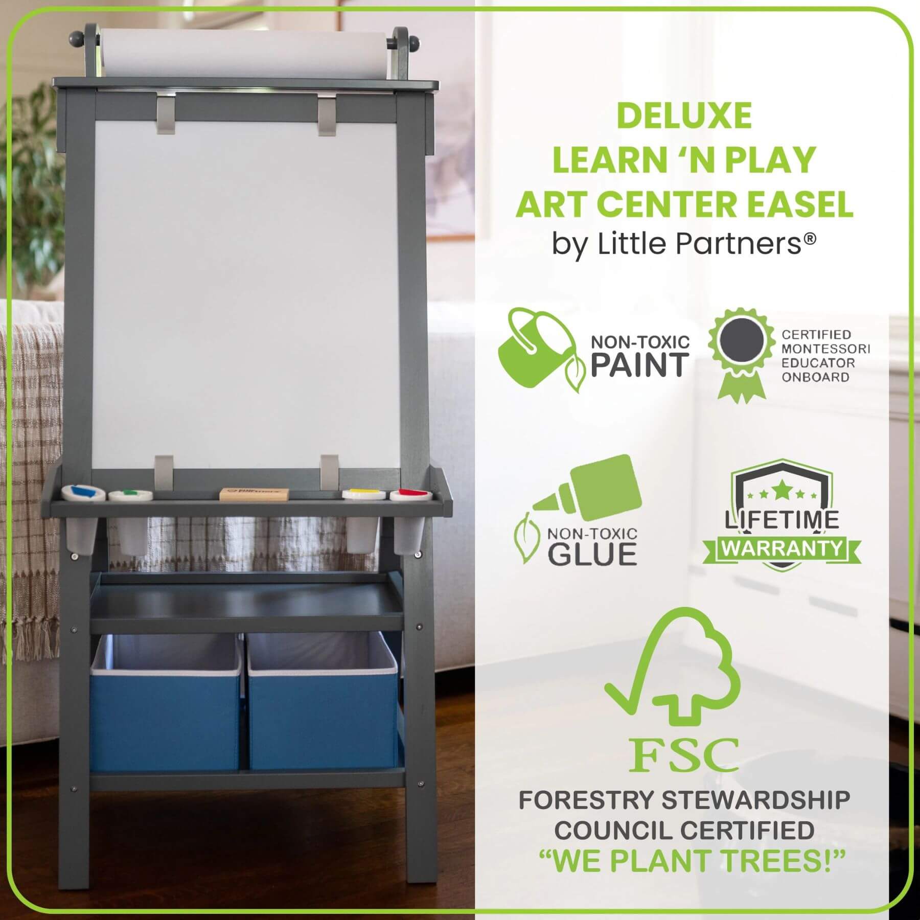 Little Partners Deluxe Learn & Play Art Center Grey