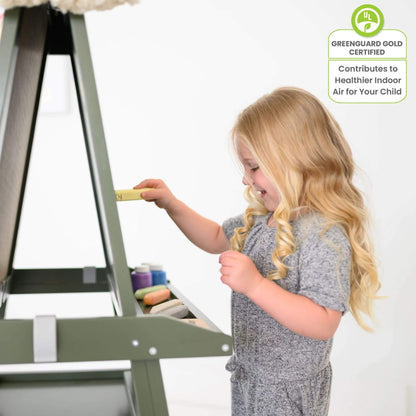 Girl Drawing on Little Partners Deluxe Learn & Play Art Center Olive Green