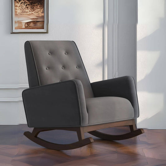 Ashcroft Demetrius Dark Grey Velvet Fabric Nursery Rocking Chair - Lifestyle