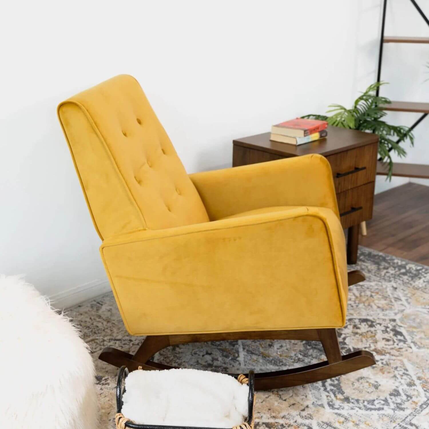 Ashcroft Dark Yellow Velvet Fabric Nursery Rocking Chair - Lifestyle