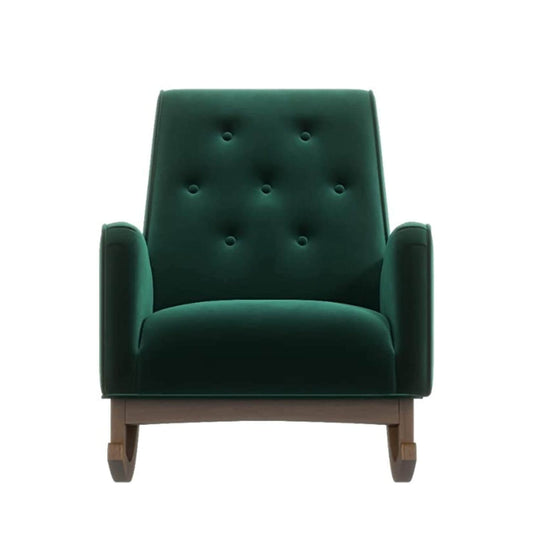 Ashcroft Demetrius Green Velvet Fabric Nursery Rocking Chair - Front View