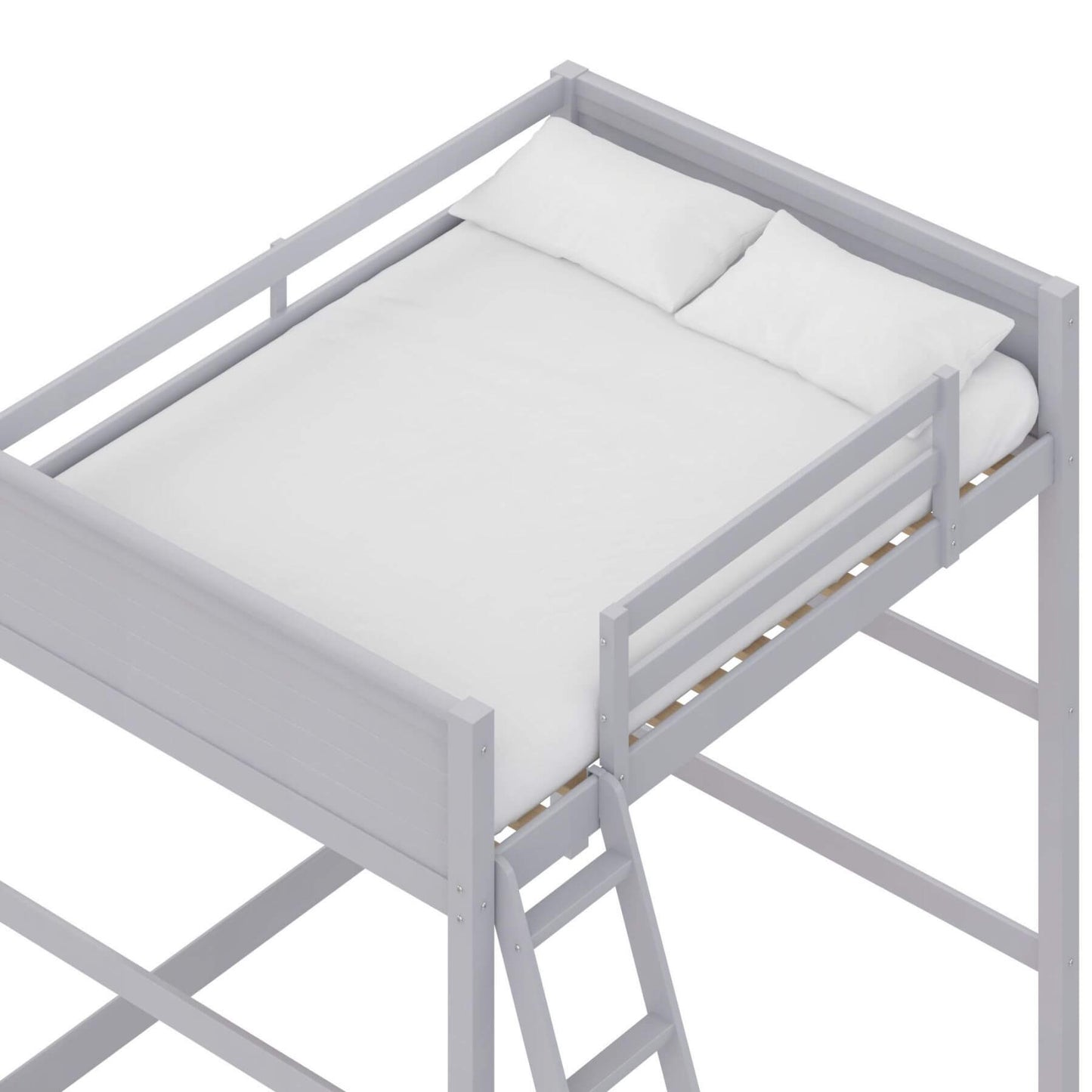 DHP Denver Loft Bed for Kids Full Size with mattress and pillows on a white background