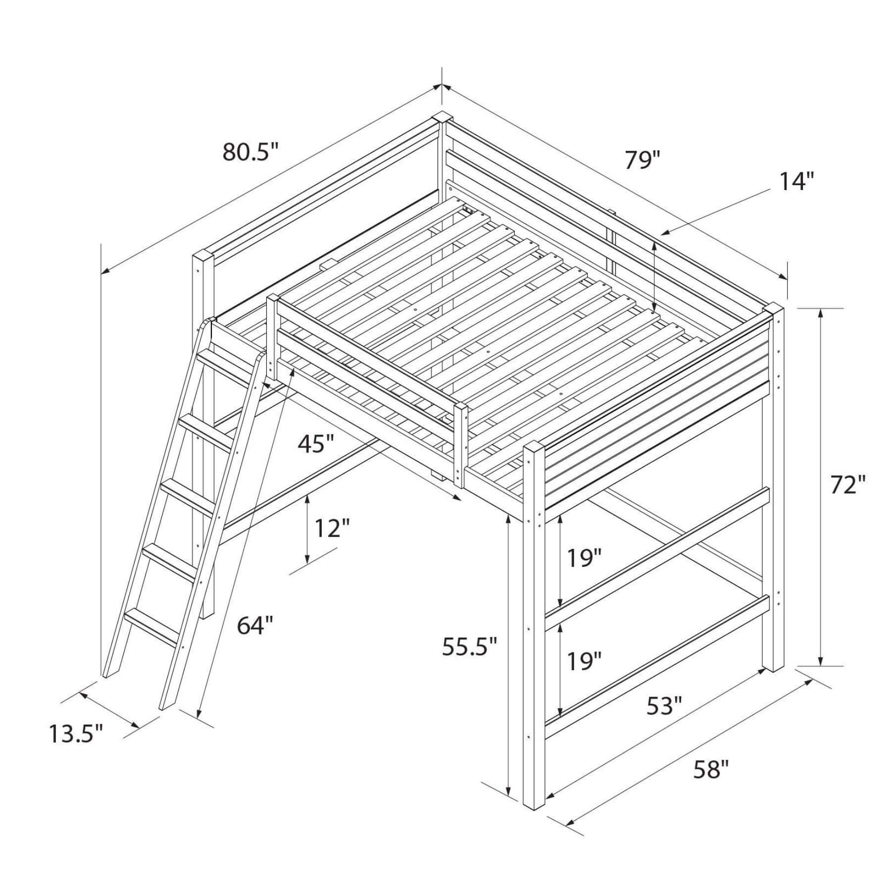 Dimensions of DHP Denver Loft Bed for Kids Full Size