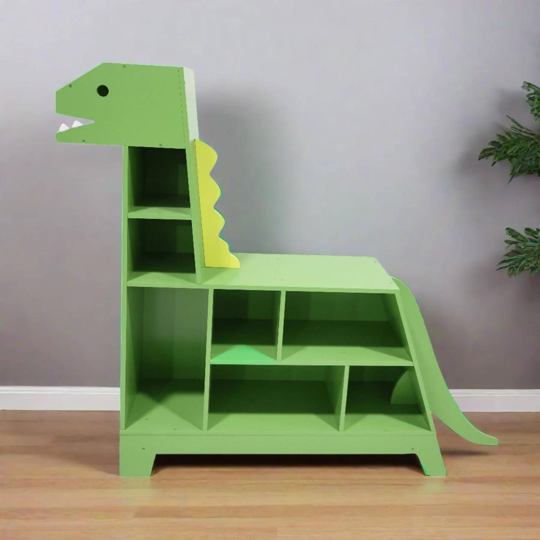 Teamson Kids Dinosaur Shaped Kids Bookcase / Toy Organizer Green