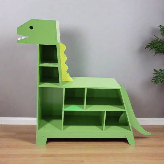 Teamson Kids Dinosaur Shaped Kids Bookcase / Toy Organizer Green