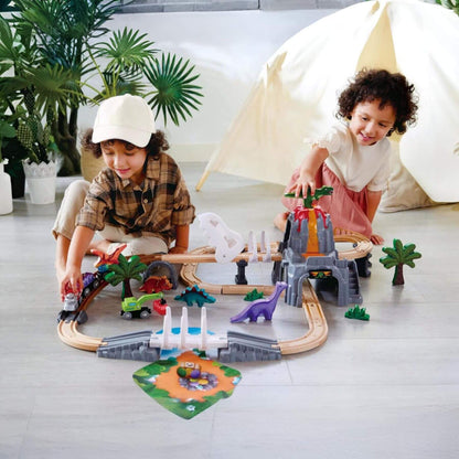 Kids Playing Hape Dinosaur Railway Adventure Set