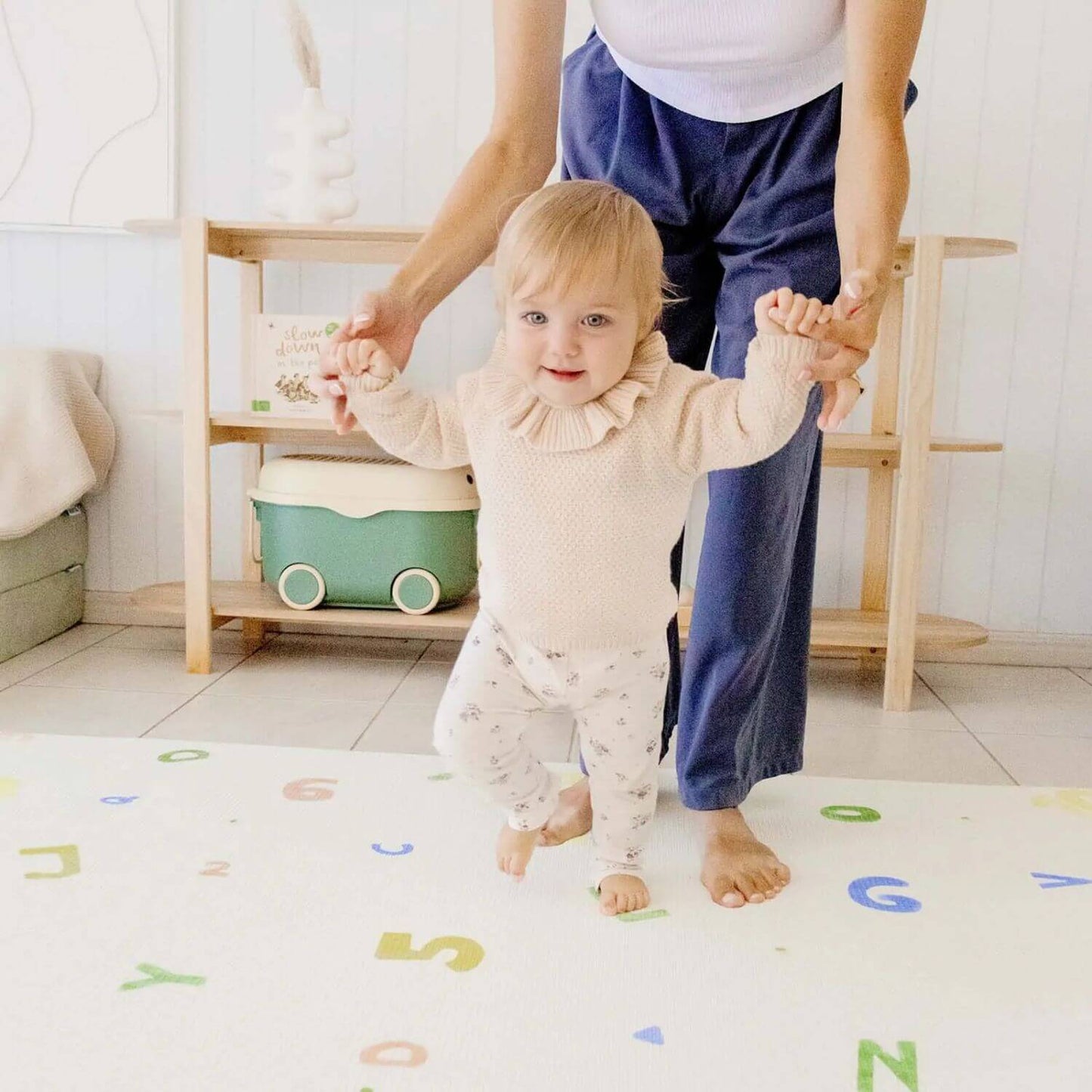 Mom & Baby Walking on Double-Sided Baby Playmat Alphabet Adventure