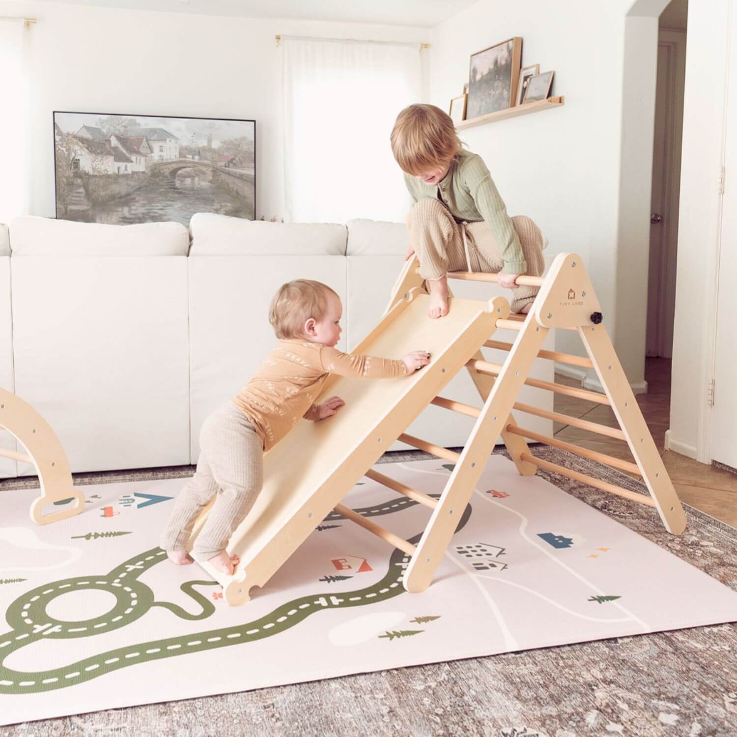 Kids Playing Climber on Tiny Land® Double-Sided Baby Playmat Forest Track Wonder