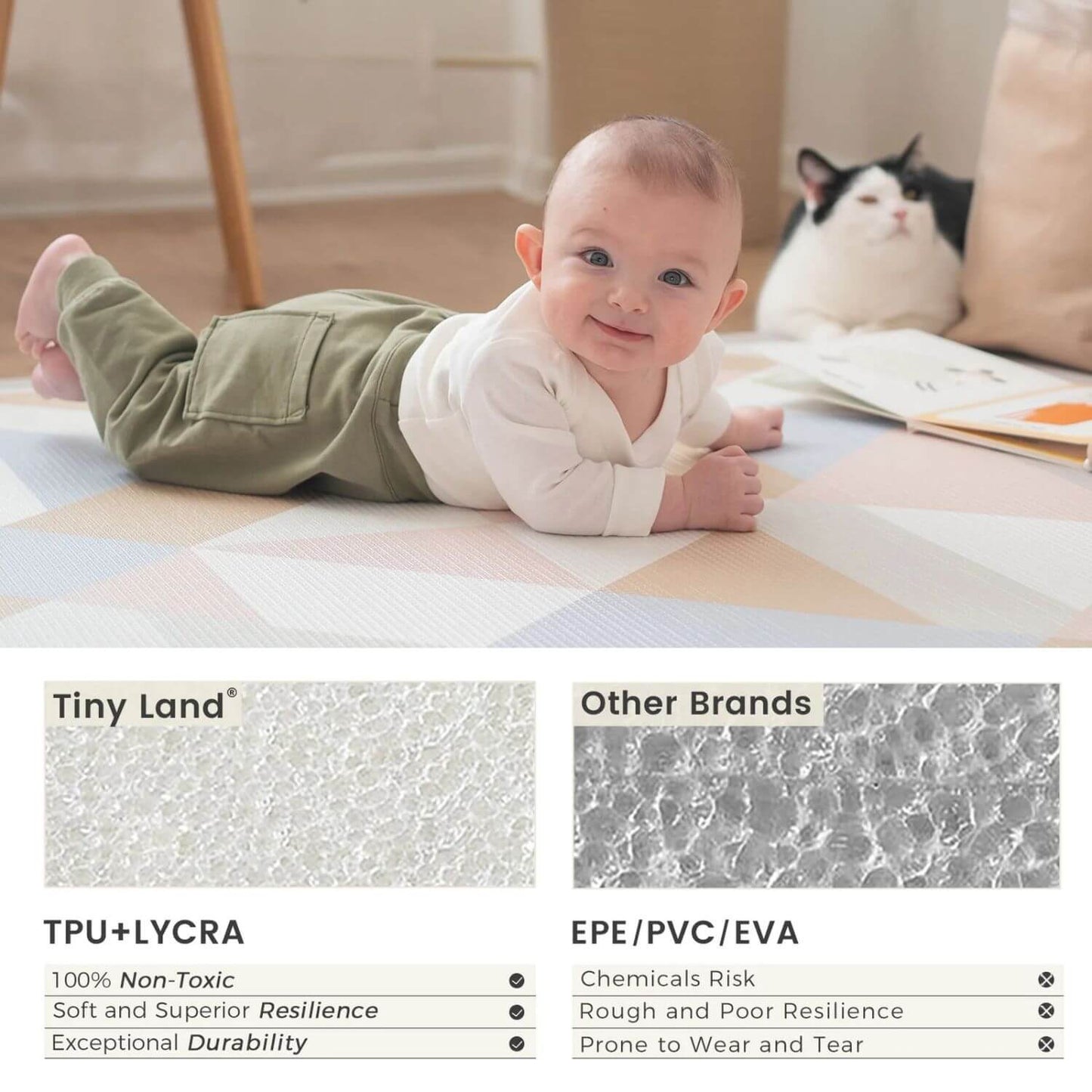 Baby Crawling on Tiny Land® Double-Sided Baby Playmat Urban Zoo Adventure