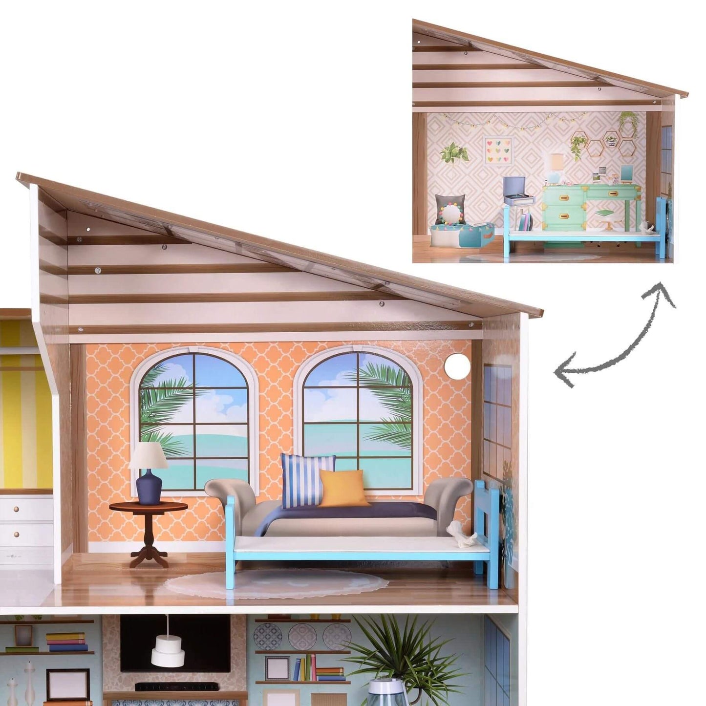 Detail of Olivia's Little World Wooden Dreamland Mediterranean Dollhouse Set