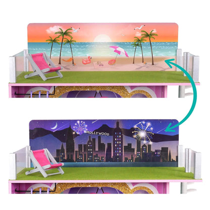 Detail of Olivia's Little World Kids Wooden Dreamland Sunset 3-Level Dollhouse Set