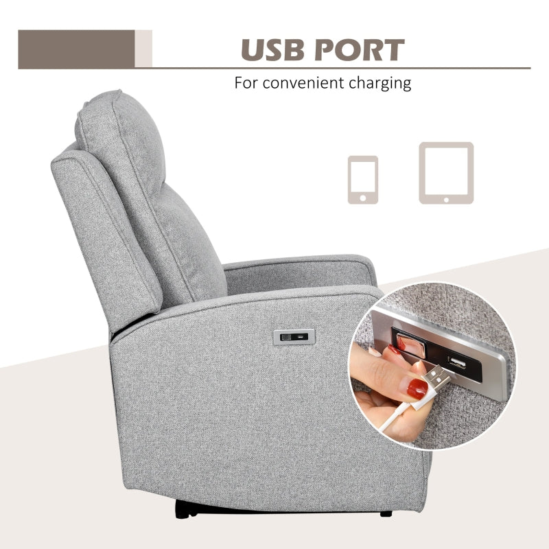 HOMCOM Electric Power Nursery Recliner | Gray Linen Upholstery Armchair