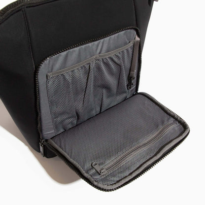 Ebony Seoul Neoprene Backpack II with open gray compartment