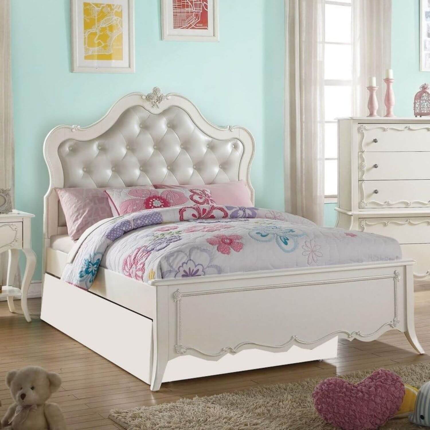 ACME Edalene Twin Bed | Pearl Synthetic Leather & Pearl White