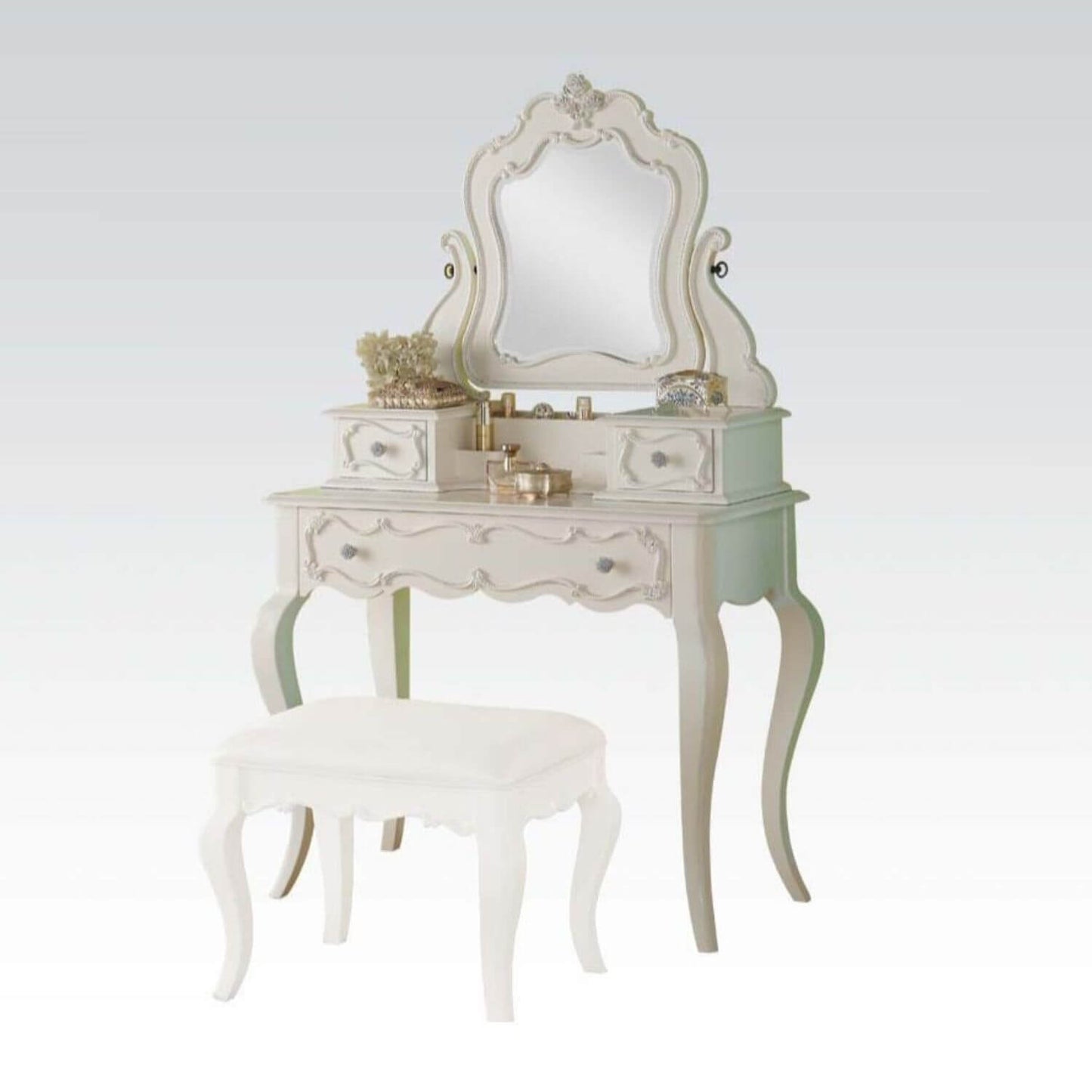 ACME 3-Piece Edalene Vanity Desk & Mirror | Pearl White