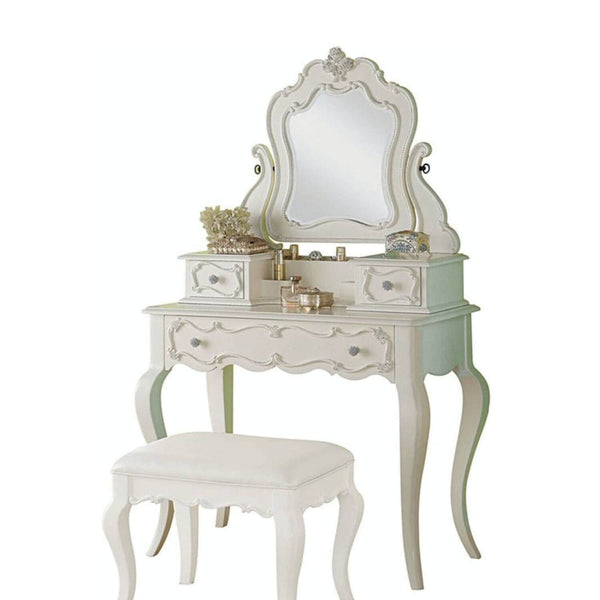 ACME 3-Piece Edalene Vanity Desk & Mirror | Pearl White