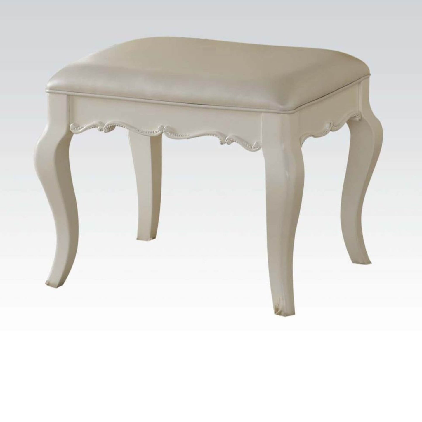 ACME Edalene Vanity Stool | Pearl Synthetic Leather & Pearl White