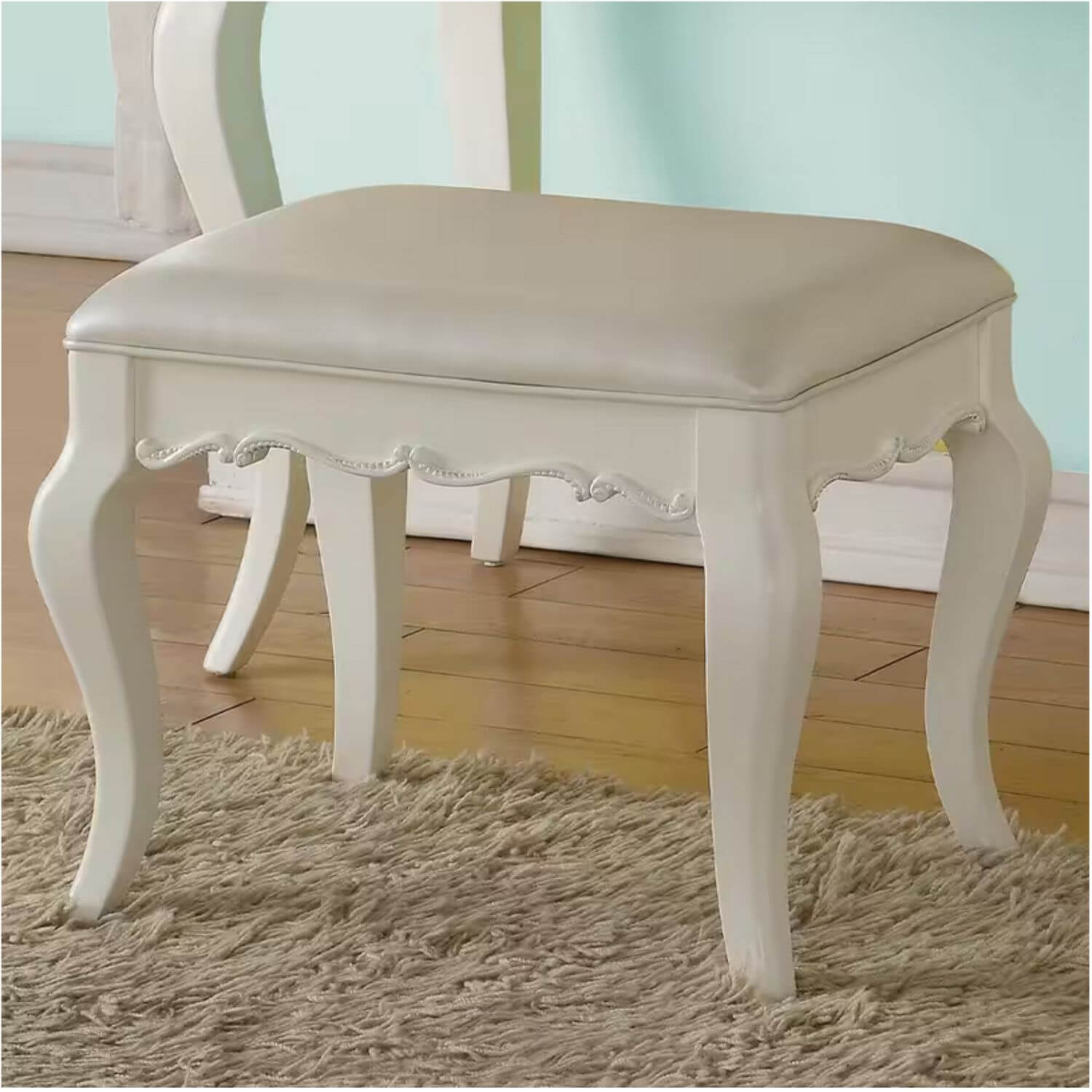 ACME Edalene Vanity Stool | Pearl Synthetic Leather & Pearl White