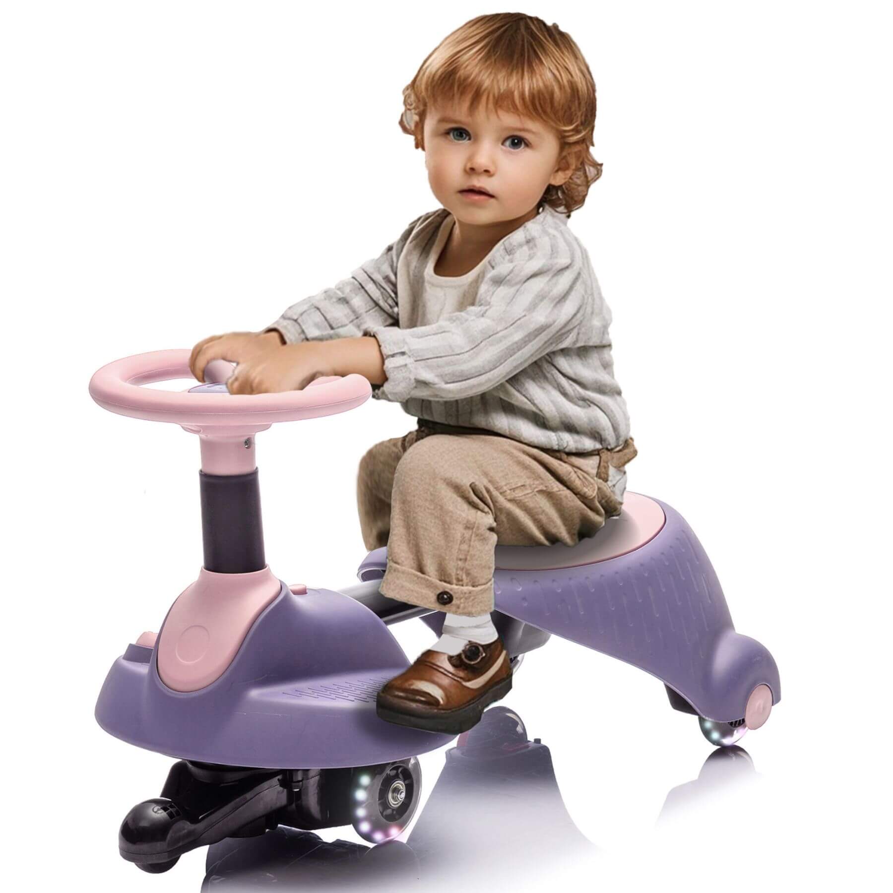 Child sitting on HIFINE 6V Kids Ride On Electric Wiggle Car - Purple