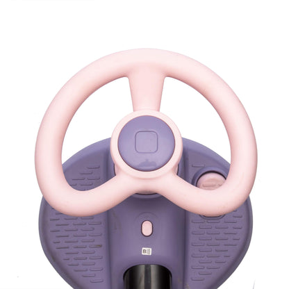 Pink and purple toy steering wheel on a white background