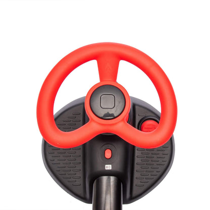 Red steering wheel toy on a white background