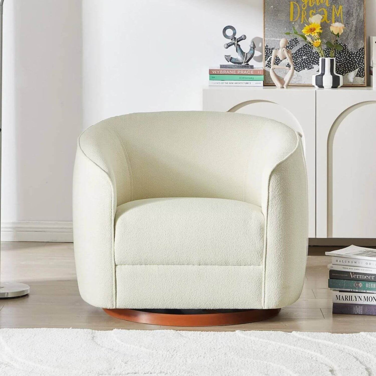 Ashcroft Elise Cream Boucle Nursery Swivel Chair - Lifestyle