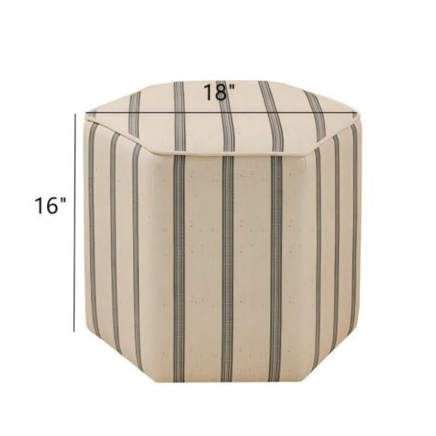 Martha Stewart Ellen Accent Ottoman and measurements on a white background