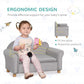 Girl Sitting on Qaba Ergonomic Foam Kids Sofa with Inner Toy Storage Chest Gray