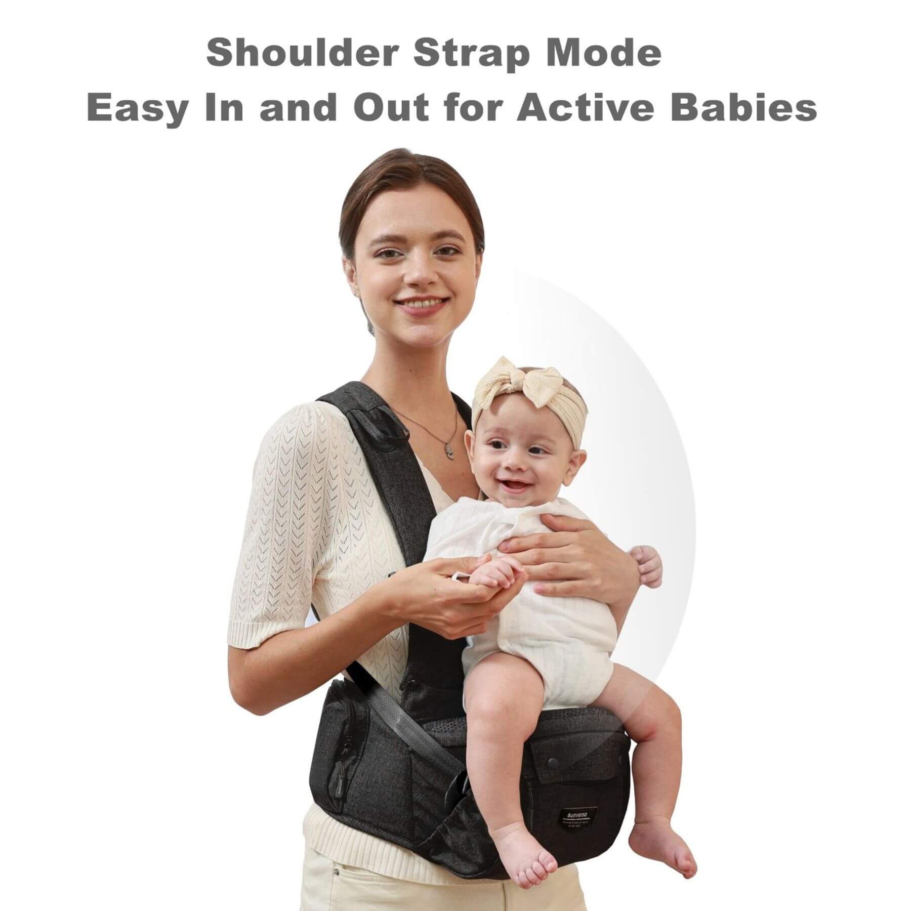 Woman carrying a baby with Sunveno Ergonomic Baby Carrier 3-in-1 Black
