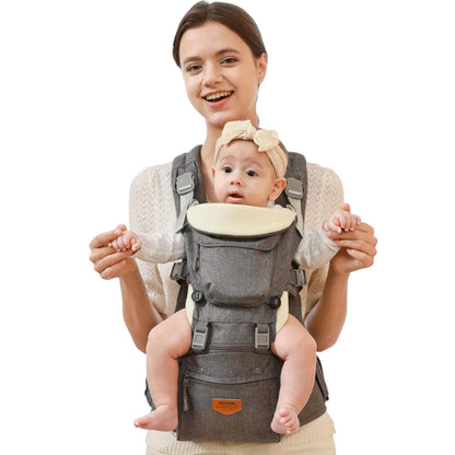 Mom carrying baby with Sunveno Ergonomic Baby Carrier 3-in-1 Grey