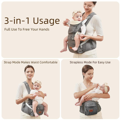 Mom carrying a baby with Sunveno Ergonomic Baby Carrier 3-in-1 Grey