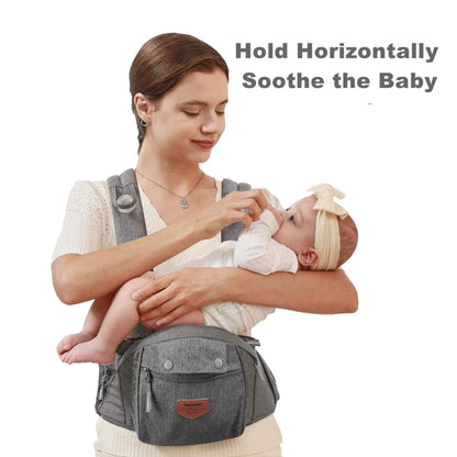 Woman carrying a baby with Sunveno Ergonomic Baby Carrier 3-in-1 Grey