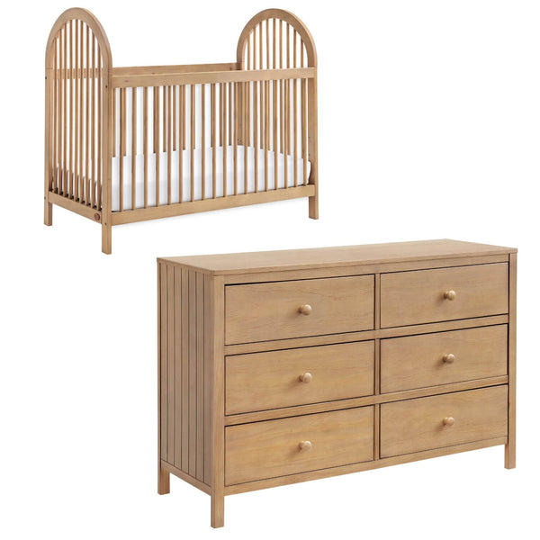 Soho Baby Everlee 2-Piece Nursery Set, Island Crib + 6 Drawer Dresser, Honey Wood