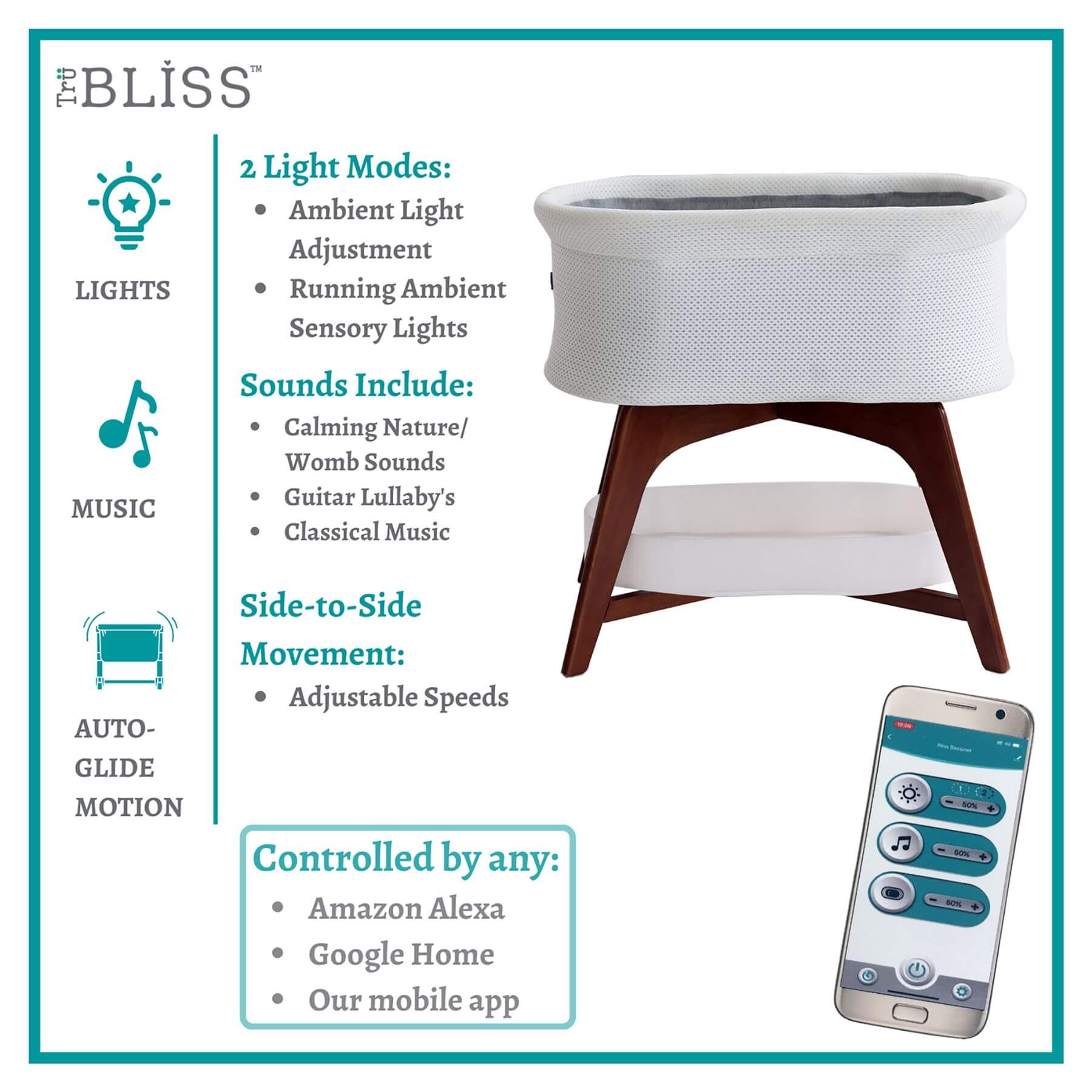 TruBliss Evi Smart Bassinet White