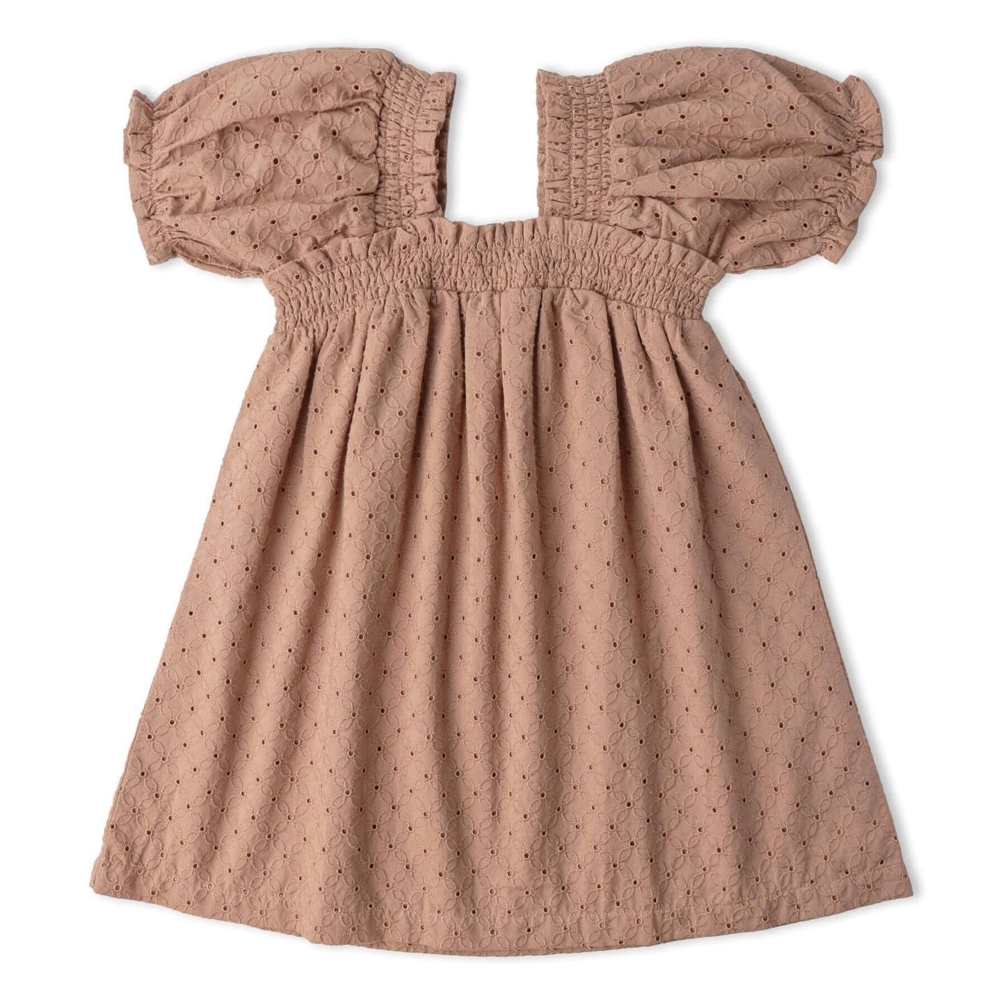 Makemake Organics Organic Eyelet Bubble Sleeve Dress - Clay Eyelet