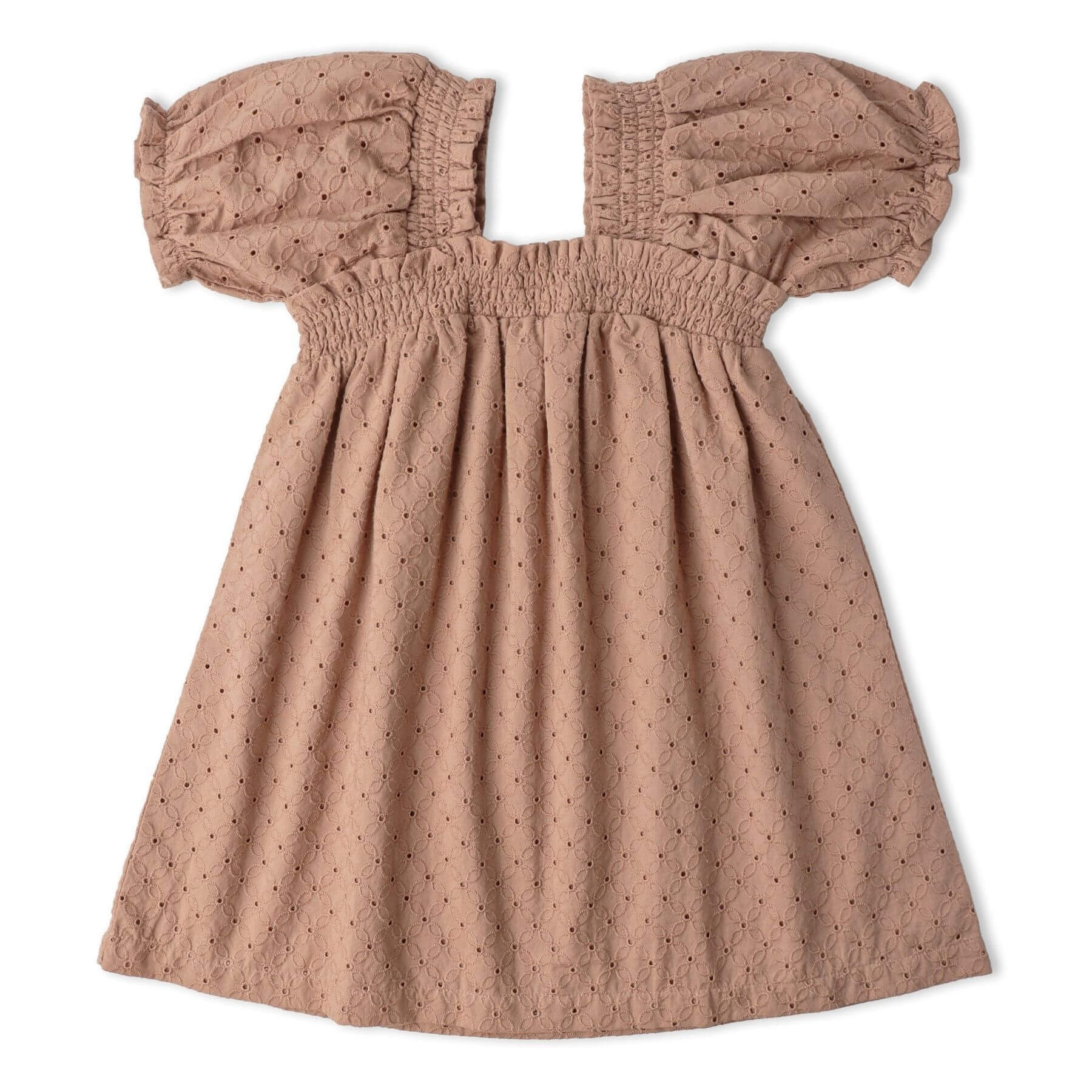 Makemake Organics Organic Eyelet Bubble Sleeve Dress - Clay Eyelet