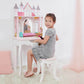 Girl Sitting at Fantasy Fields Kids Dreamland Castle Vanity Set White/Pink